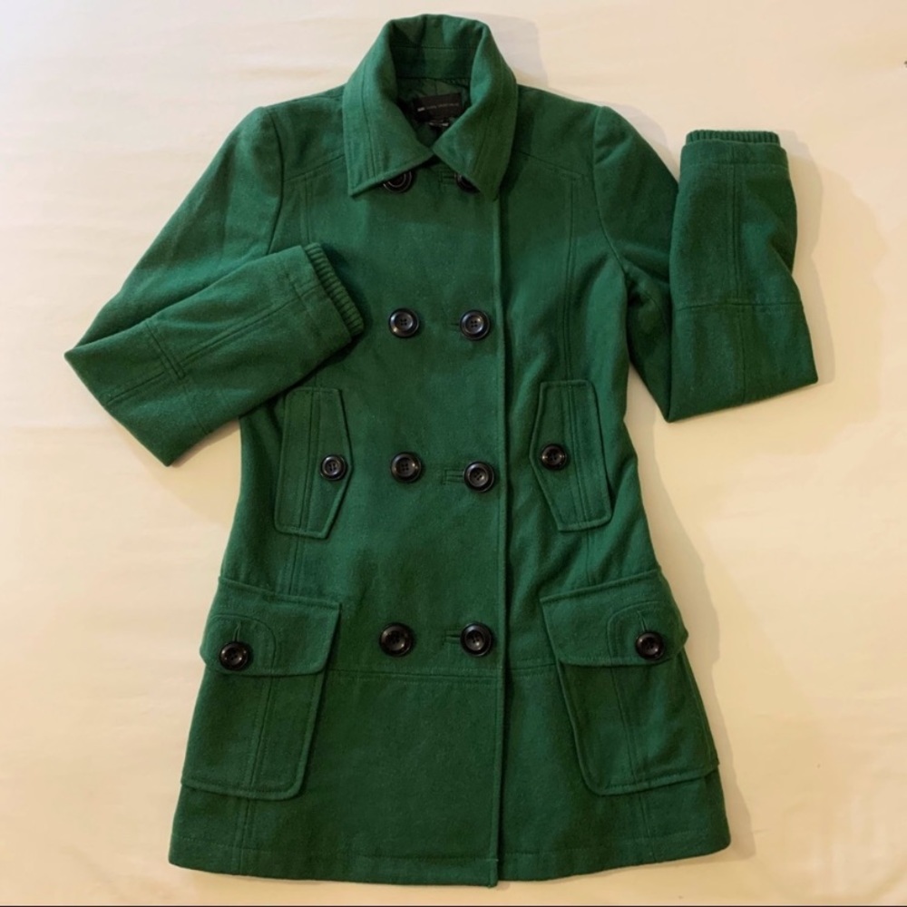 Mango MNG Green Wool Blend Pea Coat